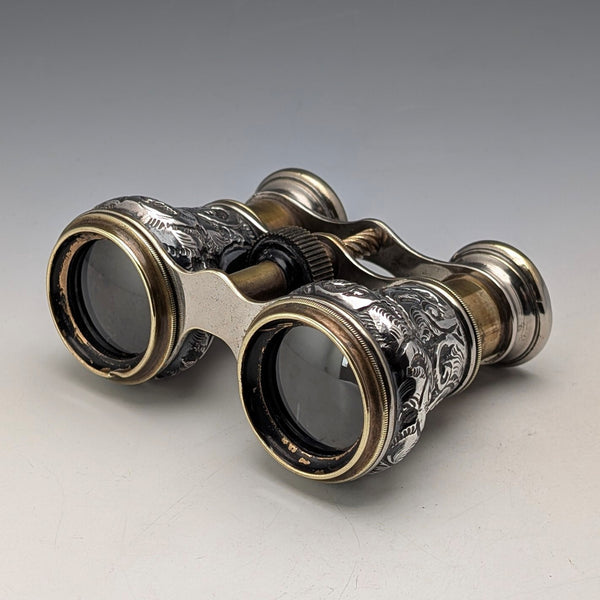 1890 年英國古董純銀浮雕裝飾歌劇眼鏡和雙筒望遠鏡