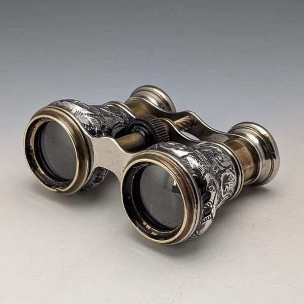 1890 British antique pure silver relief decorated opera glasses and binoculars