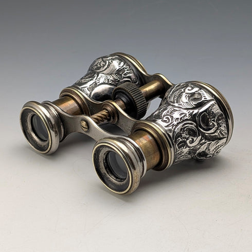 1890年英国アンティーク 純銀レリーフ装飾 オペラグラス 双眼鏡