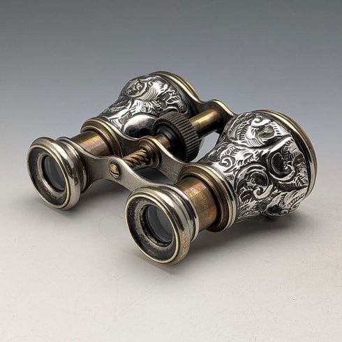 1890 British antique pure silver relief decorated opera glasses and binoculars
