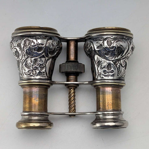 1890 British antique pure silver relief decorated opera glasses and binoculars