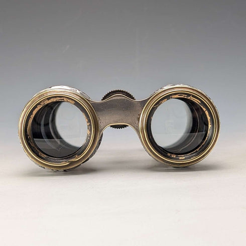 1890 British antique pure silver relief decorated opera glasses and binoculars