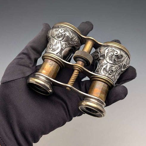 1890 British antique pure silver relief decorated opera glasses and binoculars
