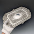 Mid-Victorian British antique silver plate relief carved square dressing table tray