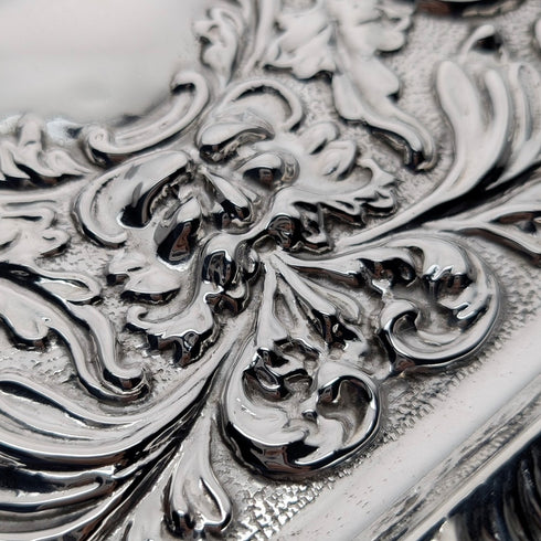 1900年頃 英国アンティーク シルバープレート製 レリーフ彫刻 角形ドレッシングテーブルトレイ