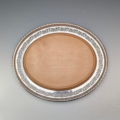 Antique British silver plated oval breadboard by Briddon Brothers