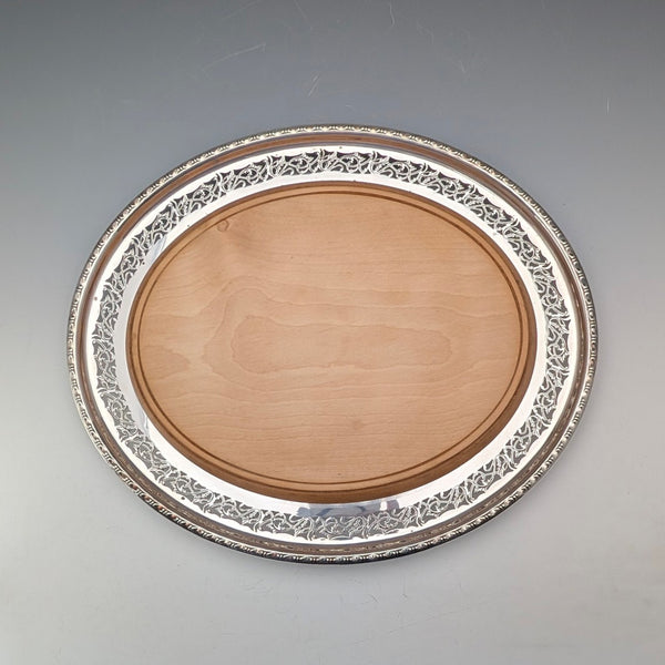 Antique British silver plated oval breadboard by Briddon Brothers
