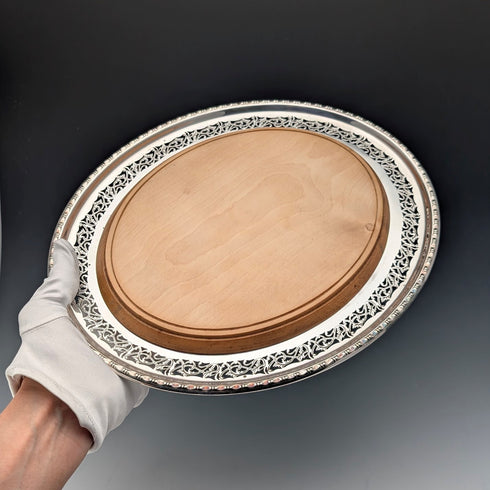 Antique British silver plated oval breadboard by Briddon Brothers