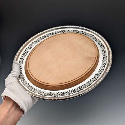 Antique British silver plated oval breadboard by Briddon Brothers