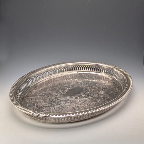 英国ヴィンテージ シルバープレート製 オーバル型 ギャラリートレイ 幅40cm