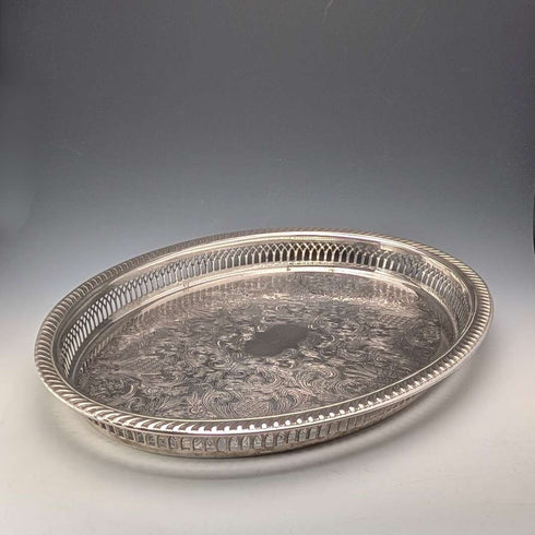 Vintage British silver plate oval gallery tray, 40cm wide