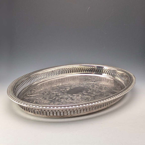 Vintage British silver plate oval gallery tray, 40cm wide