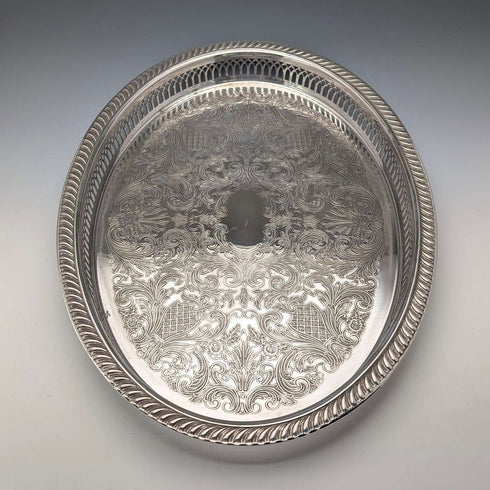 Vintage British silver plate oval gallery tray, 40cm wide