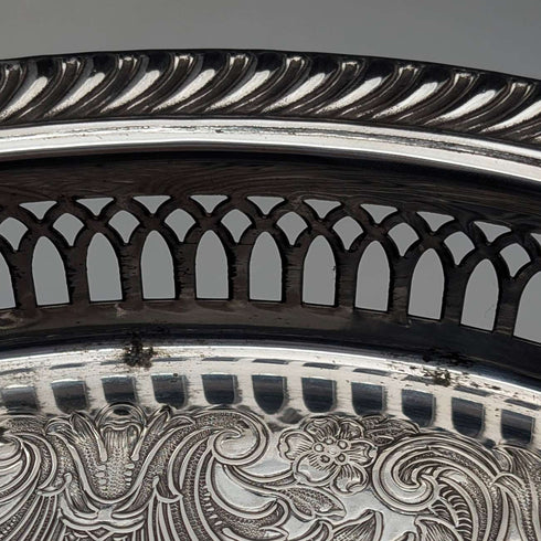 Vintage British silver plate oval gallery tray, 40cm wide
