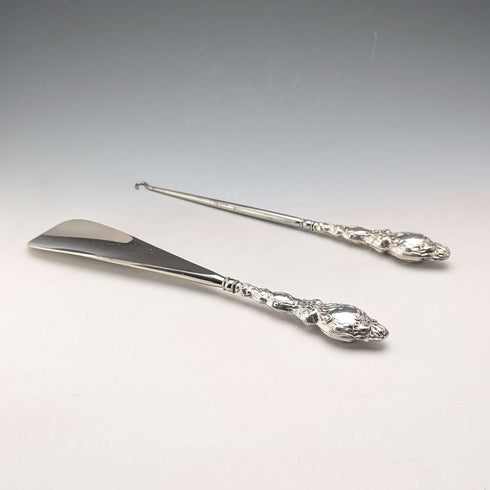 1903 British antique sterling silver handle shoehorn and button hook set G&C Ltd