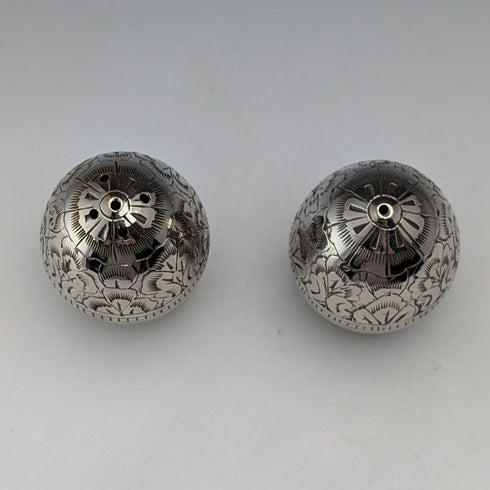 Vintage silver plate egg-shaped spice rack pair