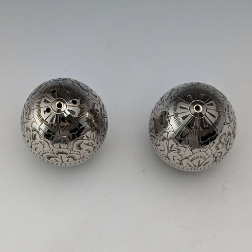 Vintage silver plate egg-shaped spice rack pair
