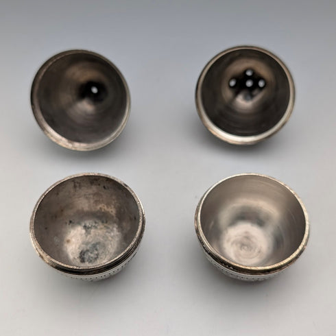 Vintage silver plate egg-shaped spice rack pair