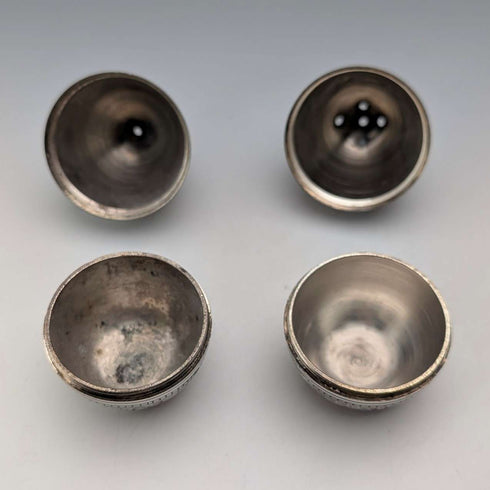 Vintage silver plate egg-shaped spice rack pair