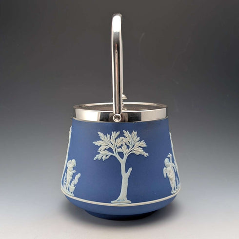 Antique British Wedgwood Biscuit Barrel Jasperware Royal Blue