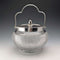 Vintage British hobnail cut glass jar with handle and silver plate lid