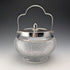 Vintage British hobnail cut glass jar with handle and silver plate lid