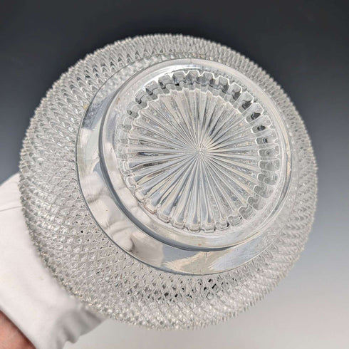 Vintage British hobnail cut glass jar with handle and silver plate lid