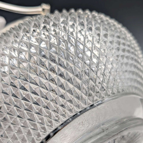 Vintage British hobnail cut glass jar with handle and silver plate lid