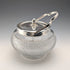 Vintage British hobnail cut glass jar with handle and silver plate lid