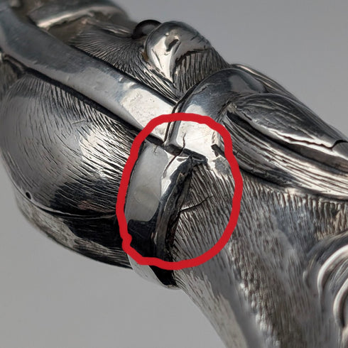 古董英國棕色軸純銀馬頭柄手杖 92 公分 Emma Blumenstein