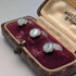 British vintage sterling silver and white mother of pearl shirt stud buttons, set of 3, AUSTIN REED, in case