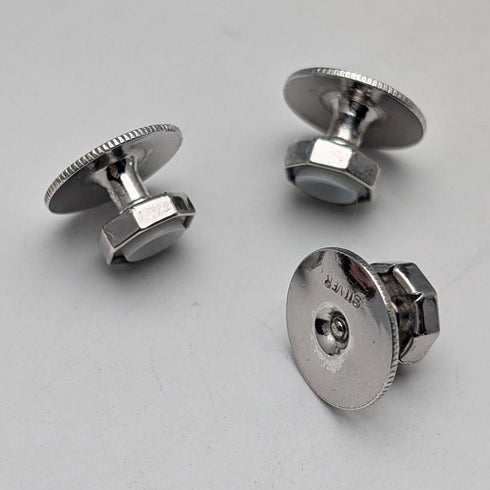 British vintage sterling silver and white mother of pearl shirt stud buttons, set of 3, AUSTIN REED, in case
