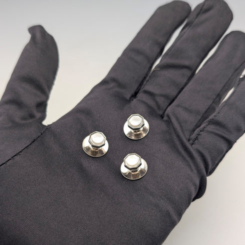 英国ヴィンテージ 純銀&白蝶貝 シャツスタッズボタン 3個セット AUSTIN REED ケース入