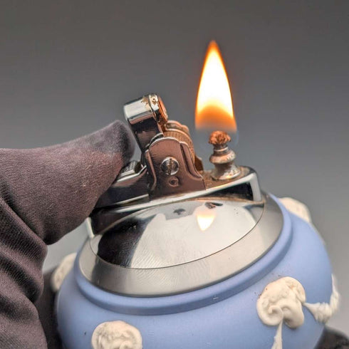 British vintage Wedgwood Jasperware Ronson oil lighter, vase shape