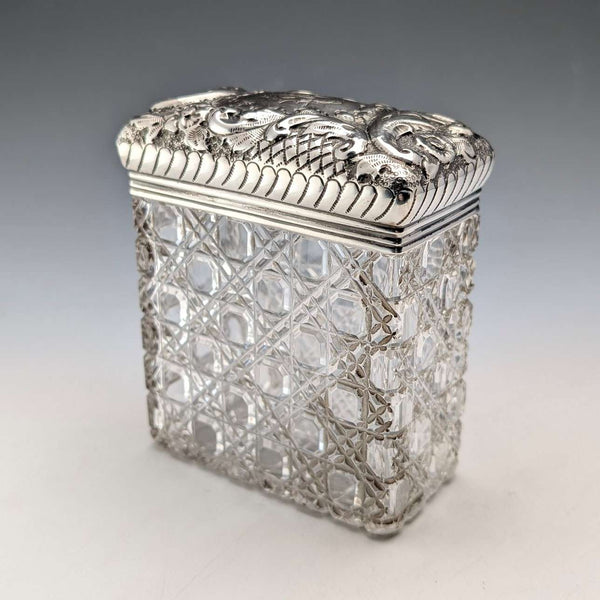 1901 British antique square cut glass jar with pure silver lid The Alexander Clark