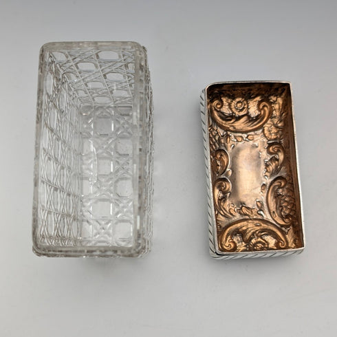 1901 British antique square cut glass jar with pure silver lid The Alexander Clark