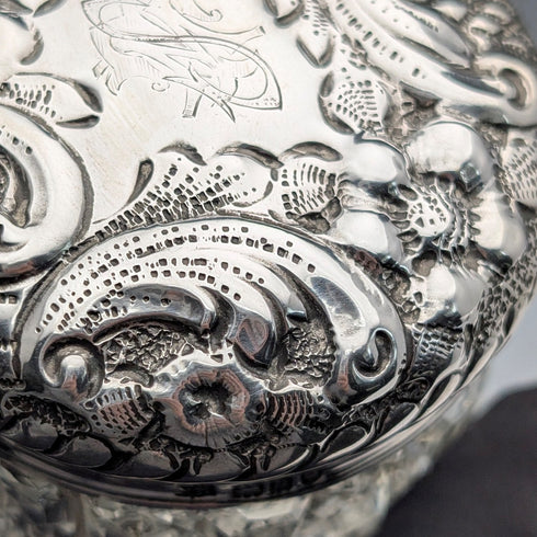 1904 British antique pure silver lid cylindrical cut glass jar The Alexander Clark