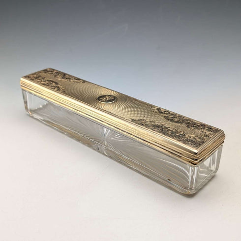 1843 British antique gilt silver lid glass trinket box by William Neale