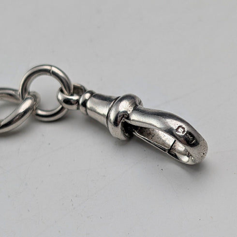 1900年頃 英国アンティーク 純銀製 極太アルバートチェーン 71g 亀チャームフォブ