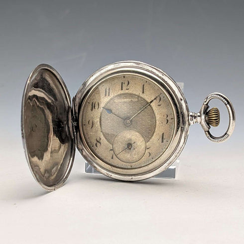 Antique Swiss made unsigned pocket watch with silver side niello decoration, slim hunter case, in good working order