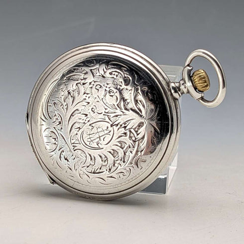 Circa 1911 Antique Longines Pocket Watch Silver Side Hunter Case Roman Index Good Working Condition