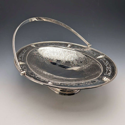 1870年 英国アンティーク シルバープレート製 可動ハンドルバスケット Thomas Bradbury&Sons