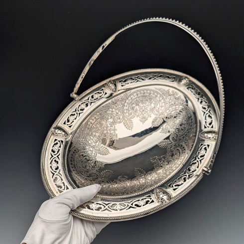 1870年 英国アンティーク シルバープレート製 可動ハンドルバスケット Thomas Bradbury&Sons