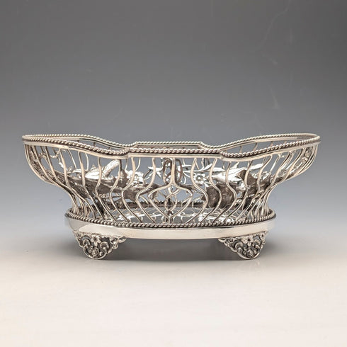 1907年英國古董花鳥裝飾純銀碗碟378克William Comyns