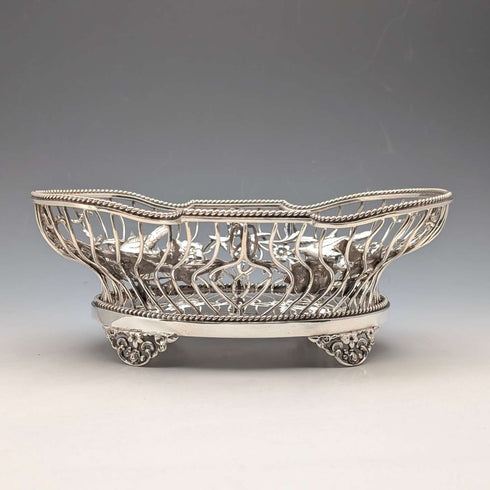 1907年 英国アンティーク 花鳥装飾 純銀製ボウルディッシュ 378g William Comyns