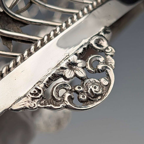 1907年 英国アンティーク 花鳥装飾 純銀製ボウルディッシュ 378g William Comyns
