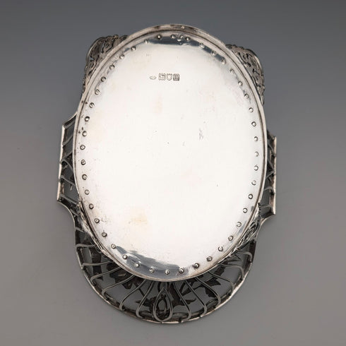 1907年英國古董花鳥裝飾純銀碗碟378克William Comyns