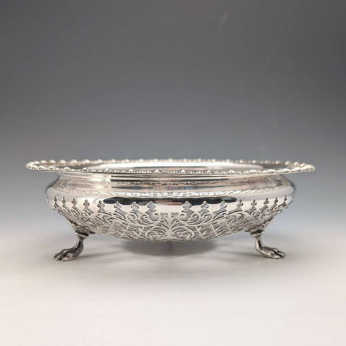 1911 British antique pierced earrings sterling silver footed fruit bowl 436g Goldsmiths&Silversmiths