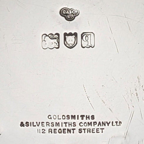 1911年 英国アンティーク ピアス装飾 純銀製 脚付きフルーツボウル 436g Goldsmiths&Silversmiths