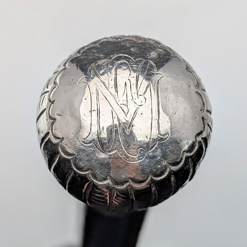 約 1900 年古董黑桿純銀圓柄手杖 88 厘米